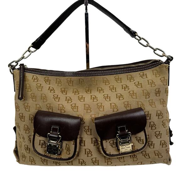 Dooney & Bourke Monogram Logo Double Pockets Canvas Leather Satchel Bag - Picture 1 of 16